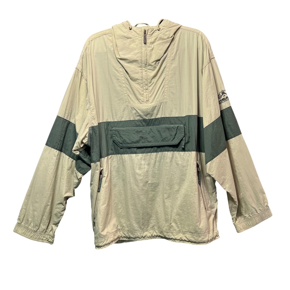 Vintage 90s Head‎ Exploration Anorak Jacket Beige Green Nylon Pullover Hooded L